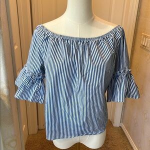 Ambiance Blue and White Striped Off-Shoulder Blouse